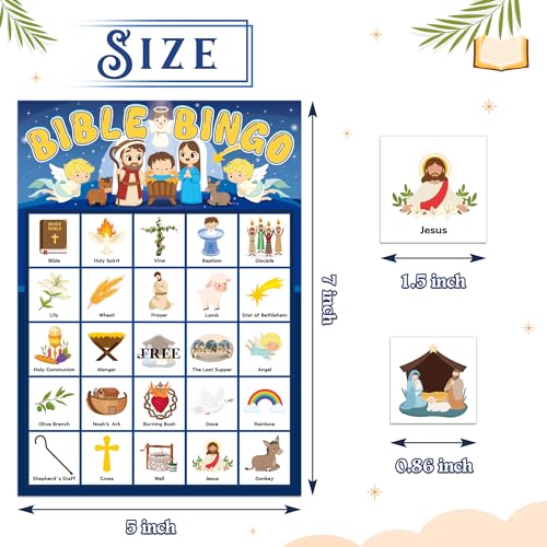 Bible Bingo Game Set for Kids - 24 Player Cards & Chips