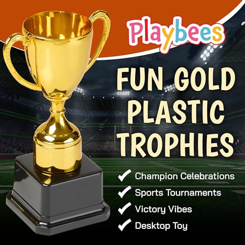 Playbees Gold 7-Inch Trophies, 12 Pack for Kids Sports & Awards - Gold Cup