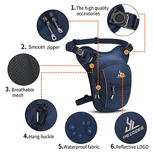 Peicees Dark Blue Motorcycle Leg Bag for Men & Women, Expandable Thigh Bag