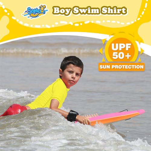Boys Rash Guard Swim Shirt - Short Sleeve, UPF 50, Green & Yellow, 3T