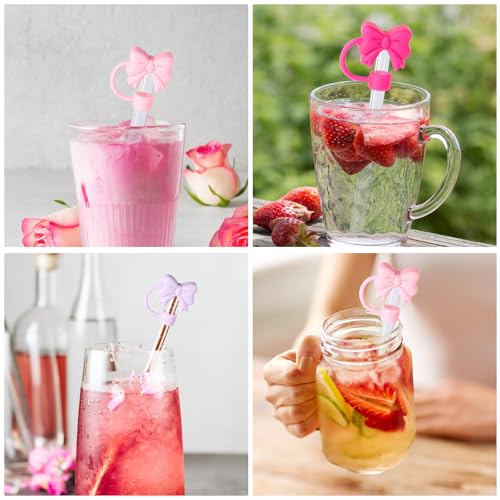 6PCS Silicone Bow Straw Covers for Stanley 30 & 40 Oz Tumblers - Pink Bow