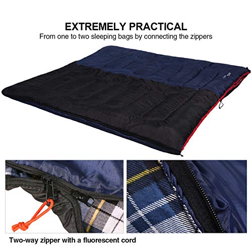 Redcamp Cotton Flannel Sleeping Bag for Adults - Blue, 2 lbs Filling, Cold Weather Camping Gear