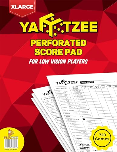 Yahtzee Score Pads - 120 Perforated Sheets, Large Print, 8.5x11" - 1-Pack