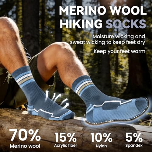 Merino Wool Hiking Socks for Men - Large, 3 Pairs