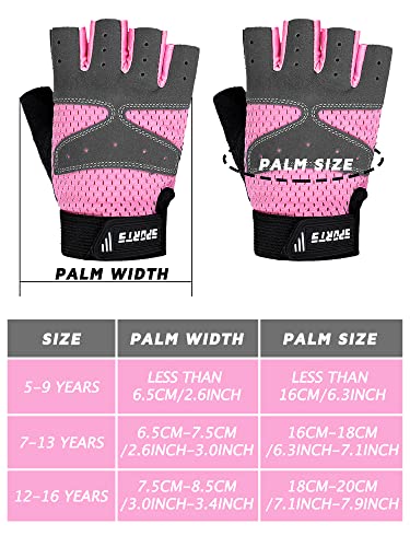 SATINIOR Kids 3 Pairs Half Finger Gel Cycling Gloves 5-9 Years Adjustable Non-Slip