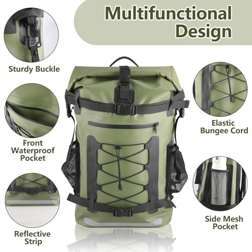 40L Waterproof Hiking Backpack Dry Bag with Reflective Strips & Multiple Pockets