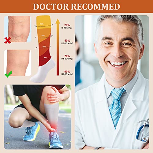 White Tisancy Compression Socks 20-30 mmHg for Men & Women, 4 Pairs
