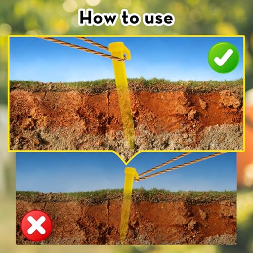 Heavy Duty Plastic Tent Stakes - 16 Pack Yellow Pegs for Lawn & Garden