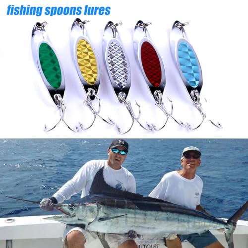 LURESMEOW Fishing Spoons Lures Set - 7cm 21g, 5 Colors for Bass Trout Walleye Saltwater