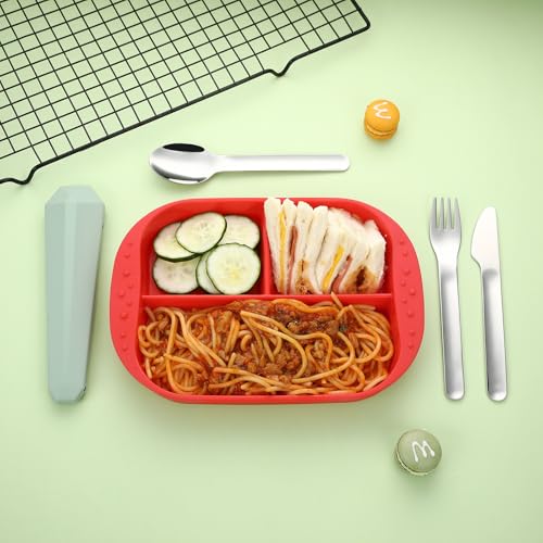 Portable Lunch Utensils Set - 4 Pcs Silverware with Case, Green