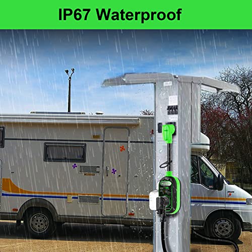 EyGde 50A to 30A RV Adapter with Surge Protector – Patented 4500J, IP67 Waterproof Cover, Circuit Analyzer, Green (50M/30F)