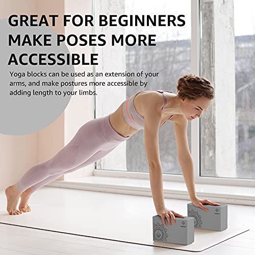 Yoga Blocks 2 Pack - Grey EVA Foam Non-Slip Support 9x6x3"
