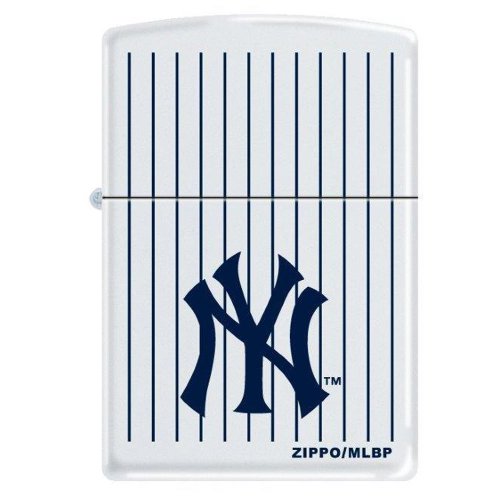 NY Yankees Logo Zippo Lighter with Pinstripe Design - White Matte