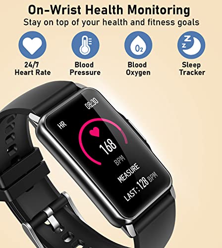 Smart Watch Fitness Tracker with Heart Rate & Sleep Monitor - Black