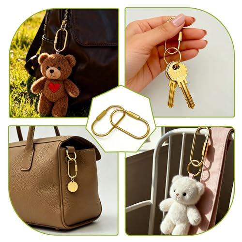 Brass Key Ring Set - Gold Carabiner Clip with Screw Lock, 4 Clips