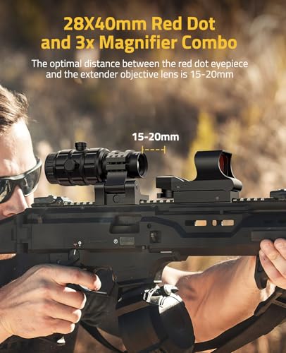 40mm Red/Green Dot Sight & 3X Magnifier Combo - Black+Red Dot