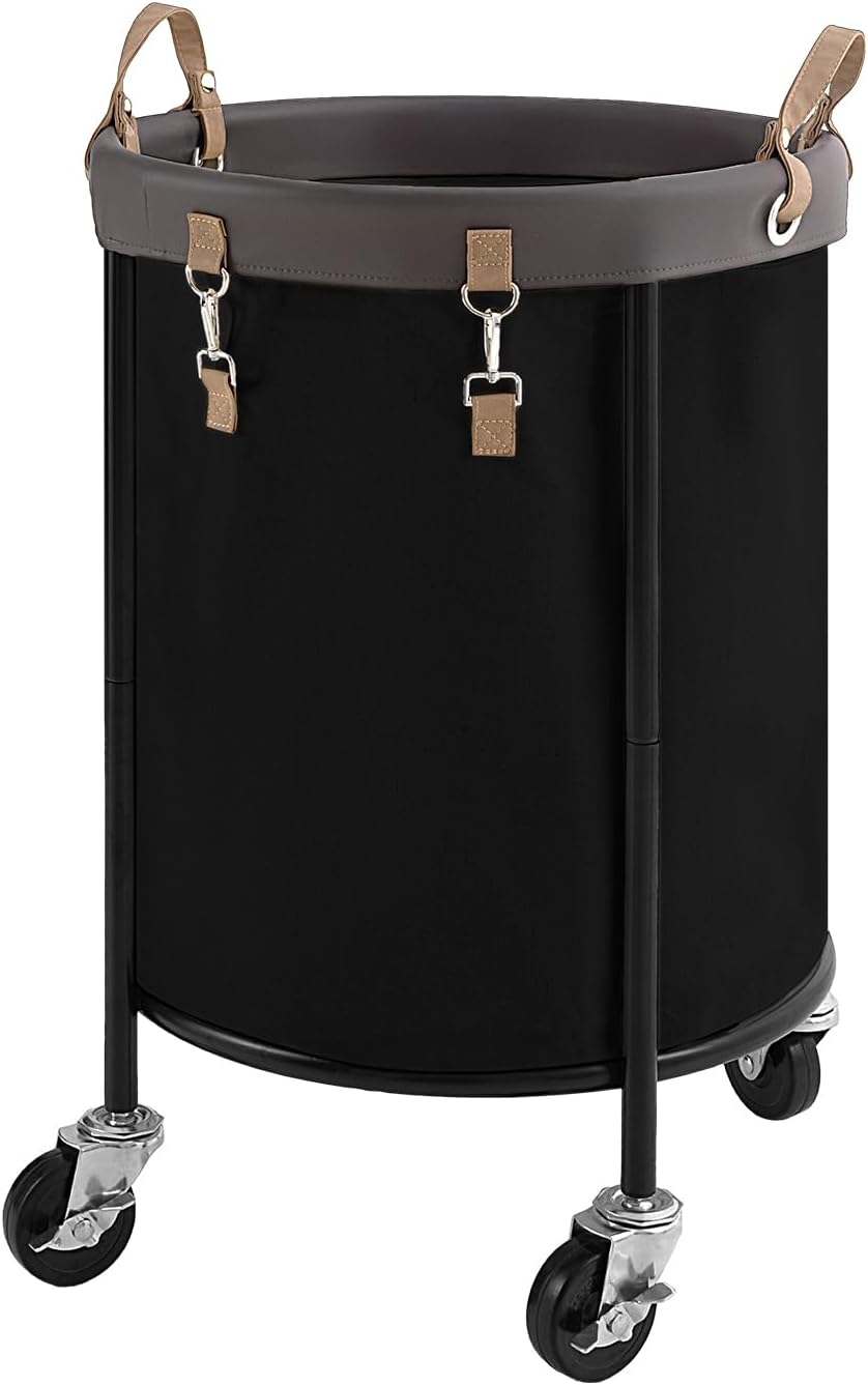 StorageWorks Rolling Laundry Basket - 110L Clothes Hamper with Wheels & Steel Frame - Black