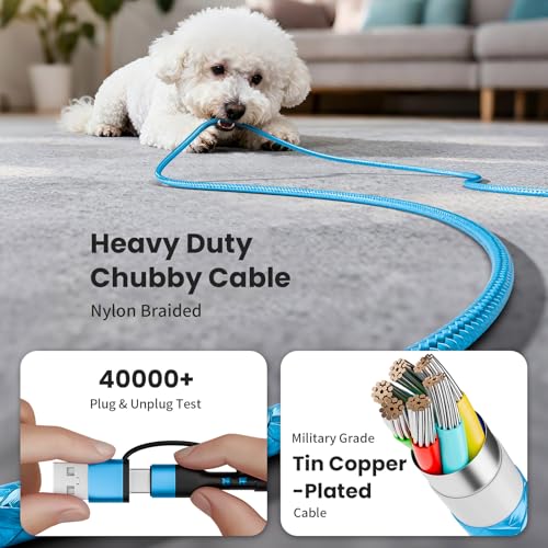 Jogrytece 2-Pack Royal Blue 5FT Dual USB-C Multi Charging Cable with iWatch Charger