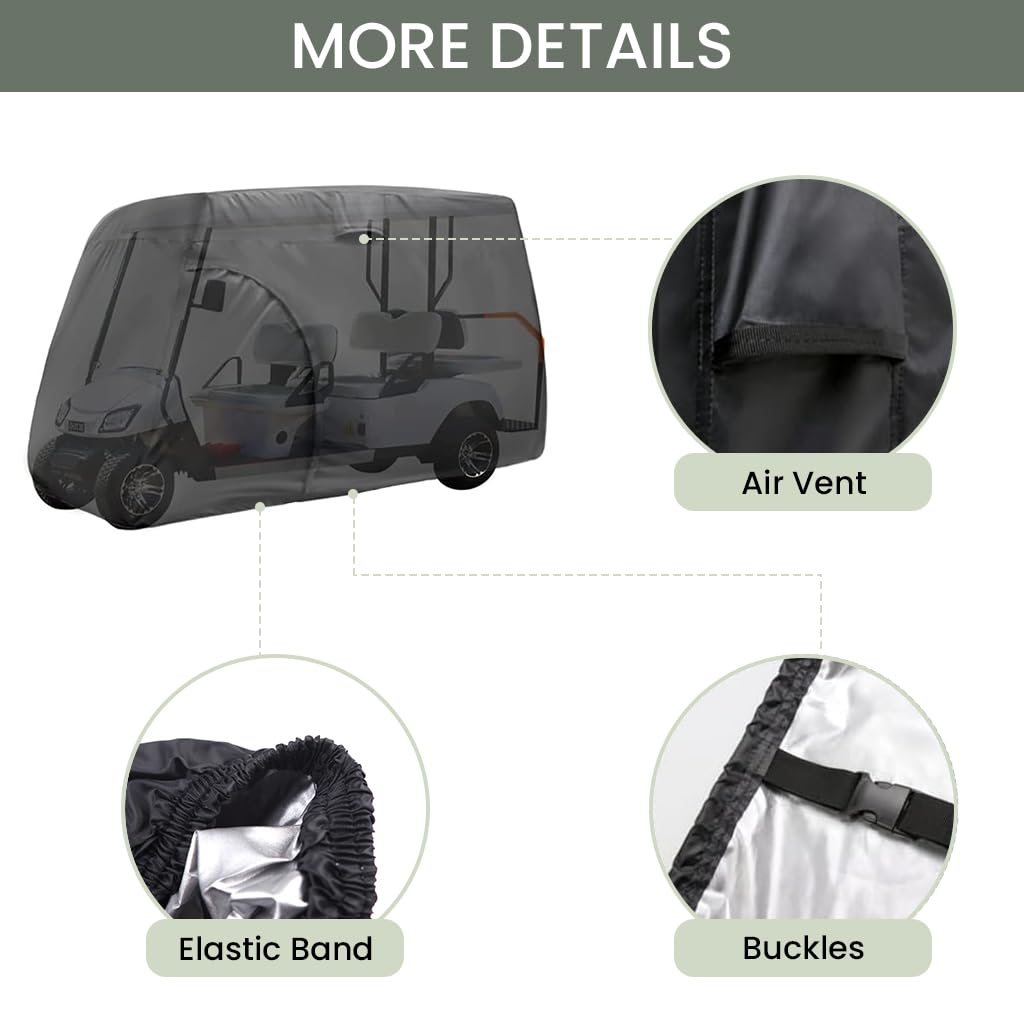 Joymo Golf Cart Cover 6/8 Passenger, Golf Cart Rain Covers, Heavy-Duty All Weather Protection Cover for EZ GO Golf Cart Accessories, Outdoor Seat Covers Evolution Golf Carts(156" L x 55" W x 79" H)