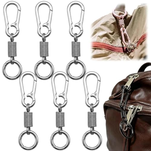 Anti-Theft Zipper Clips - 6 Pcs Locking Carabiners, Silvery