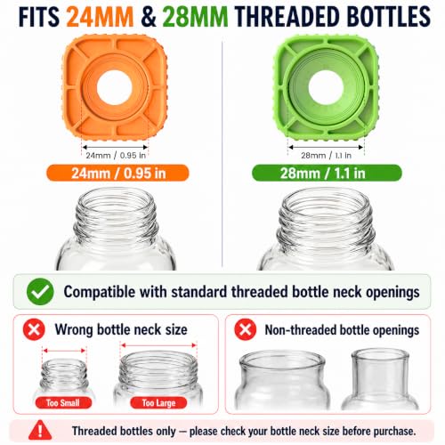 WhiteRhino 4 Pack Bottle Emptying Caps Kit with Stands, 24mm & 28mm Flip Tops for Shampoo, Lotion & Condiments