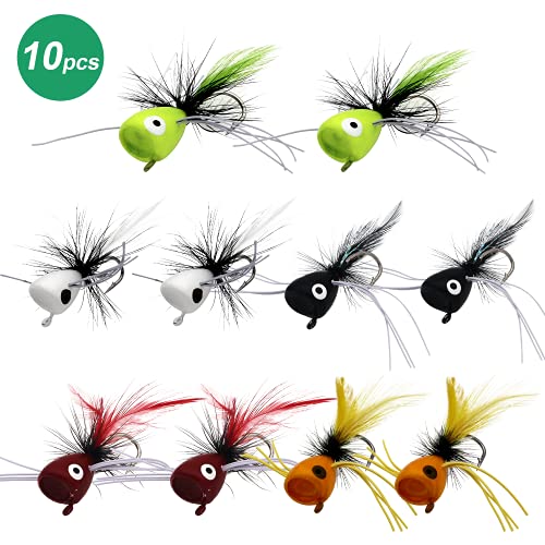 Fly Fishing Poppers - 10PCS Topwater Lures for Trout, Bass & Panfish