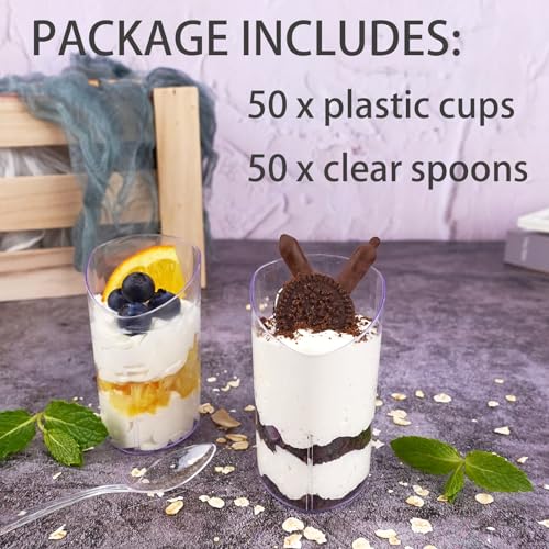 Legredic 50 Pack 3 oz Plastic Dessert Cups with Spoons - Clear Tasting Cups for Parties & Catering