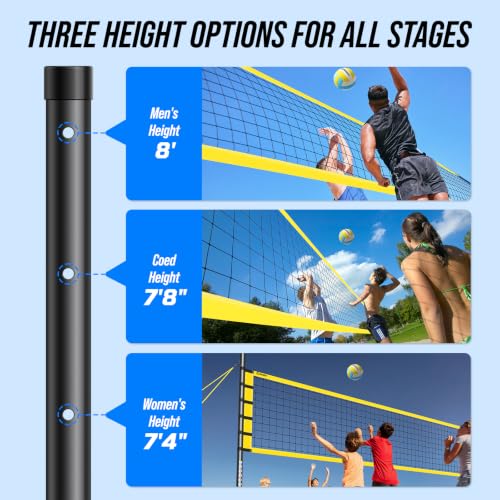 32FT Outdoor Volleyball Net Set - Anti-Sag with Steel Poles - A-Yellow