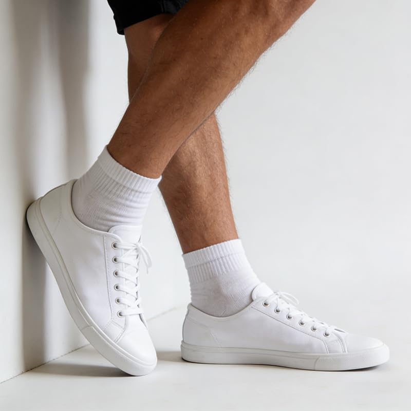 Men's Cotton Ankle Socks with Arch Support - Moisture Wicking, White, Large-X-Large (9 Pairs)