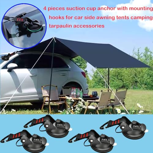 Heavy-Duty Suction Cup Anchors with Hooks – 4Pack Car Camping Tarp Tension & Window Mounts