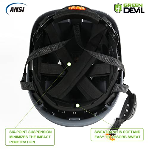GREEN DEVIL Safety Helmet Hard Hat Adjustable Lightweight Vented ABS Work Helmet 6-Point Suspension ANSI Z89.1 Approved Ideal for Industrial & Construction