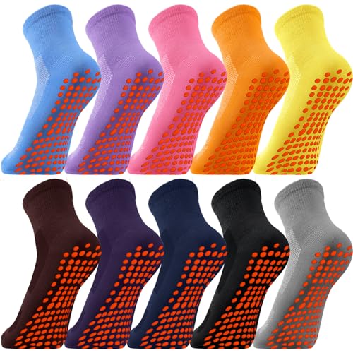 Geyoga 10 Pairs Non Slip Yoga Socks for Women, One Size, Bright Colors