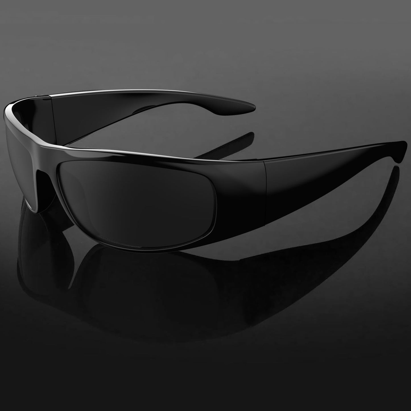 WISTON XL Wrap Around Sunglasses for Big Heads Men Women Super Dark Blackout UV400 Shades for Sensitive Eyes Sports Driving W8005 Matte Black/Dark Black