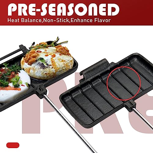 Alytree Double-L Cast Iron Camping Pie Iron, Portable Mountain Campfire Pie Maker