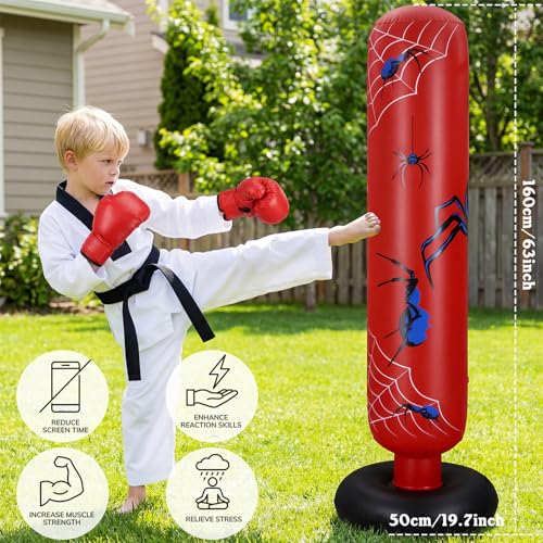 Kids Inflatable Punching Bag with Boxing Gloves & Air Pump - Training & Fun Equipment