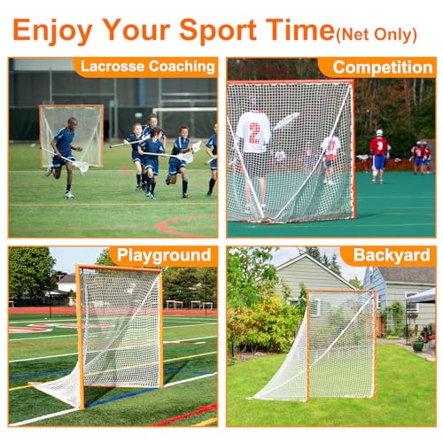 4mm Lacrosse Net Replacement - 6x6x7 ft with Install Aid & Lacing Ropes