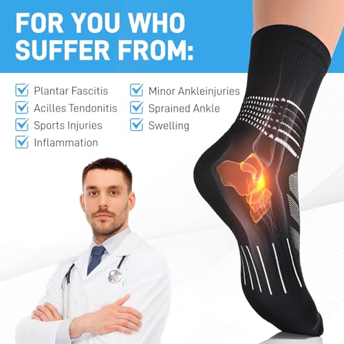 IRAMY Large Black Compression Ankle Support Crew Socks 3-Pack for Men Women