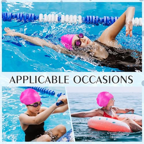 Extra Large Swim Cap for Braids with Ear Plugs & Nose Clip - Rose Red