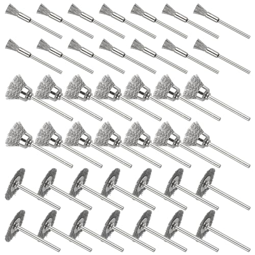 42Psc Wire Wheel Brush Set, Rotary Tool Wire Brush, Steel Wire Wheels Pen Brushes Set Kit Accessories for Rotary Tool-1/8(3mm) Shank