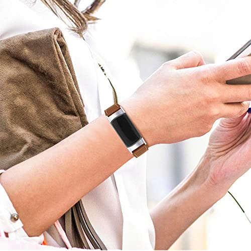 Brown Leather Fitbit Charge 5/6 Replacement Band for Women Men Adjustable Sport Strap