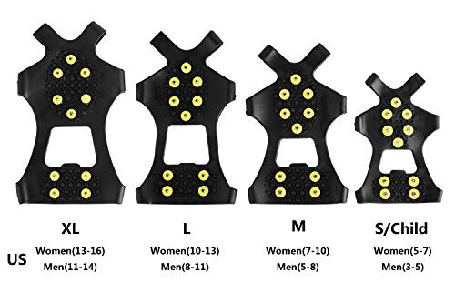 Ice Cleats with 10 Steel Studs - Rubber Traction Spikes for Shoes & Boots - Yellow, Medium