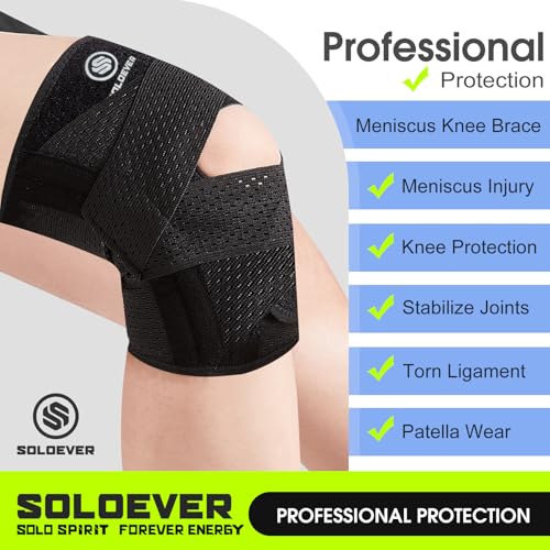 Knee Brace with Side Stabilizers - Adjustable Compression Support - Black, Large