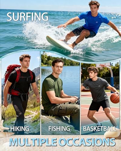 UPF 50+ Swim Shirt for Men - Quick Dry Short Sleeve Rash Guard - Large / Light Flowers Grayish Blue