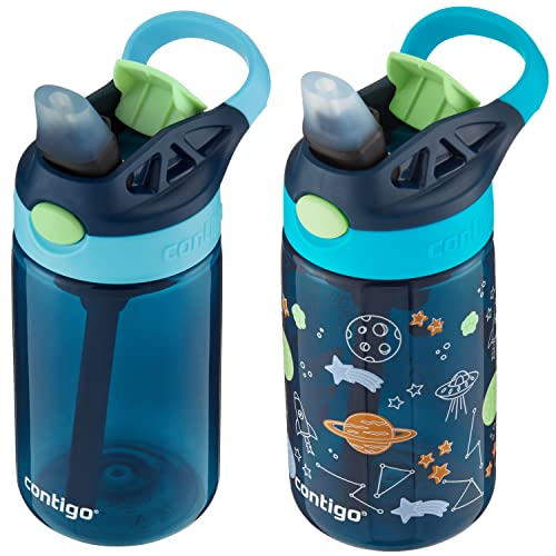 Contigo Kids Water Bottle 14oz Blueberry & Cosmos Pack of 2 - Spill-Proof Straw