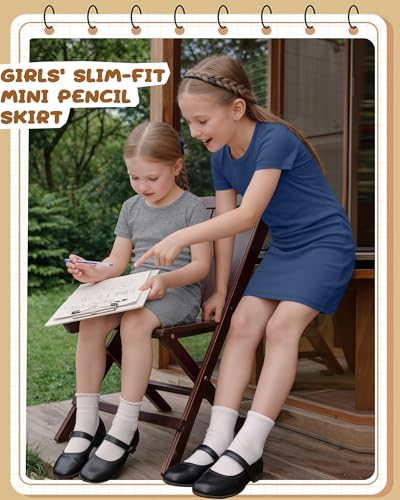 Girls Bodycon T-Shirt Dresses - 3 Pack, 7-8 Years - Black, Gray, Blue