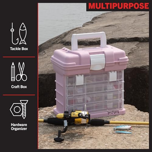 Portable Tool Box - Small Parts Organizer with Drawers and Customizable Compartments for Hardware, Fishing Tackle, Beads, or Crafts by Stalwart (Pink)
