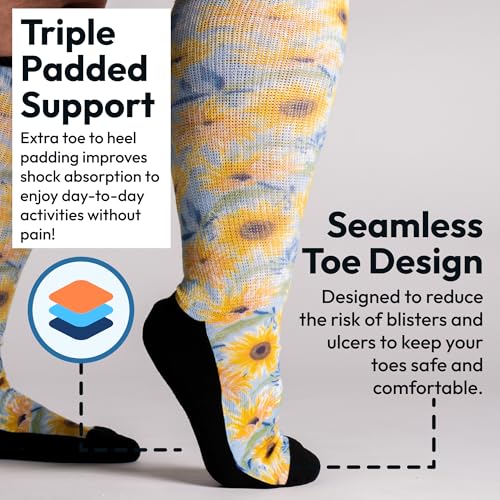 Viasox EasyStretch Diabetic Socks for Men & Women, Non Binding, Seamless Toe, Loose Fit (Sunny Days, Large)