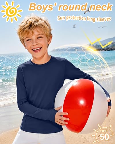 Boys Long Sleeve Rash Guard Swim Shirt - UV Protection - Navy, 5-6 Years