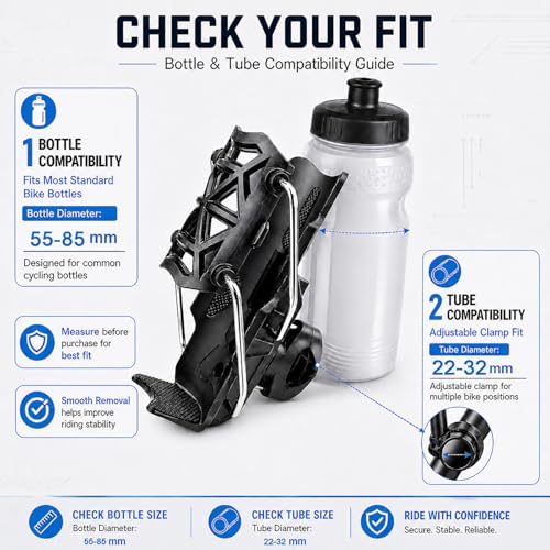Bike Water Bottle Holder with Auto Locking Clamp - Black