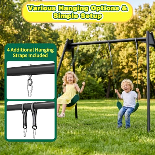Green 2 Pack Heavy Duty Kids Swing Seats with 79" Adjustable Rope, Supports 330LBS